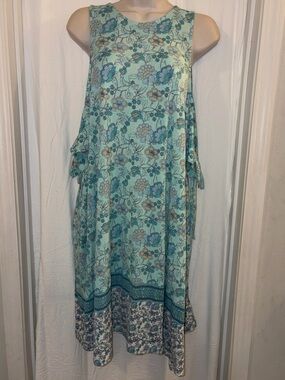 True Craft Mint Green Floral Sleeveless Swing Dress